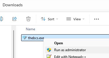Run the BCS as Administrator