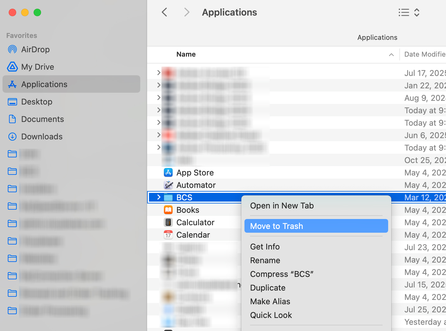 move BCS to trash in macOS